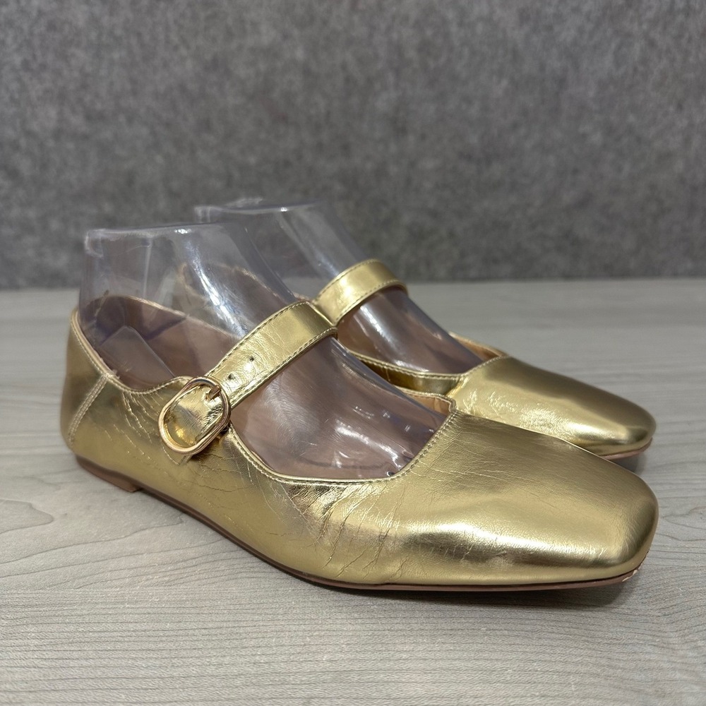 JF Just Fab Emily Women's Sz 6 Gold Metallic Mary Jane Ballet‎ Flats Square Toe